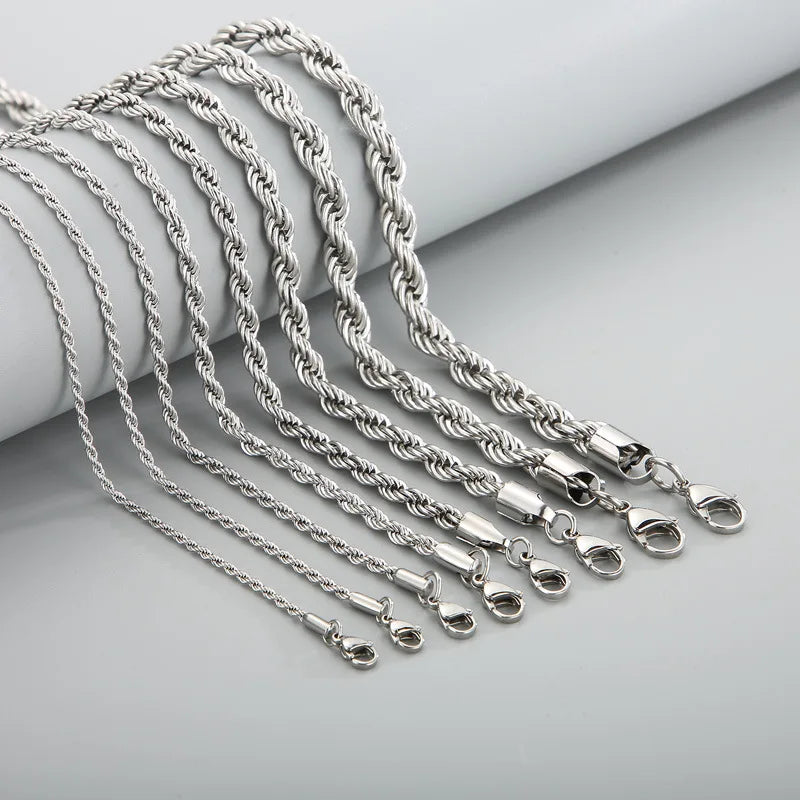 Trendy Simple Stainless Steel PVD 18K Gold Twist Rope Chain Necklace for Unisex Stainless Steel Braided Cable Chain Jewelry
