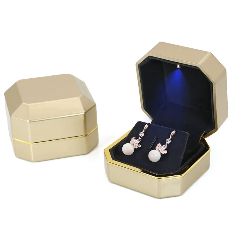 Custom Logo Luxury Velvet Jewelry Box LED Light Ring Display Box Wholesale