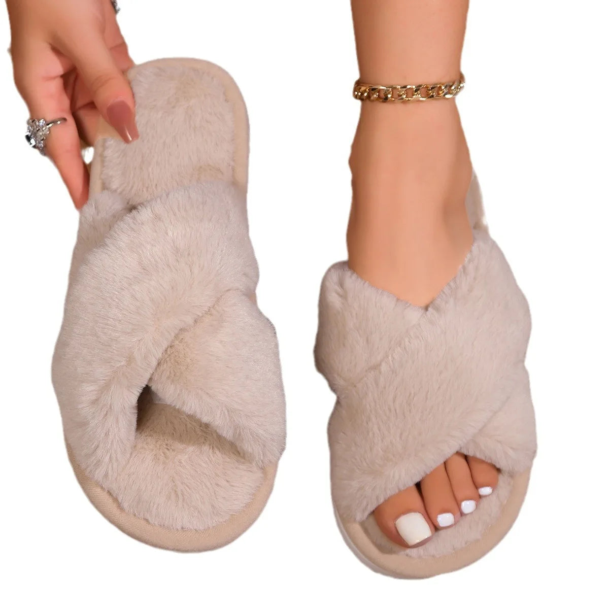 Wholesale Custom for Fluffy Indoor Fur Closed Toe Anti-Slippery TPR Outsole Soft Fall Winter Women's House for