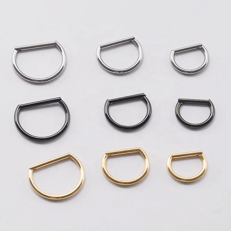 G23 Titanium D Shape Plain Ring Hinged Segment Clicker Cartilage Body Piercing Earring Hoop Nose Hoop