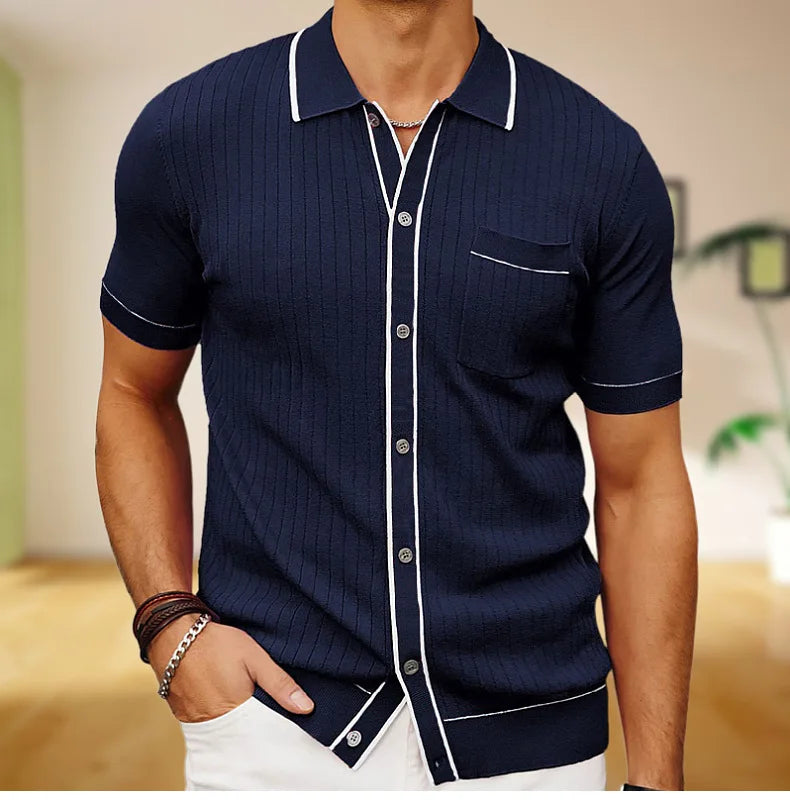 Casual Knitted Ribbed Turn Down Collar Short Sleeve Golf Polo Shirts Tops Wholesale