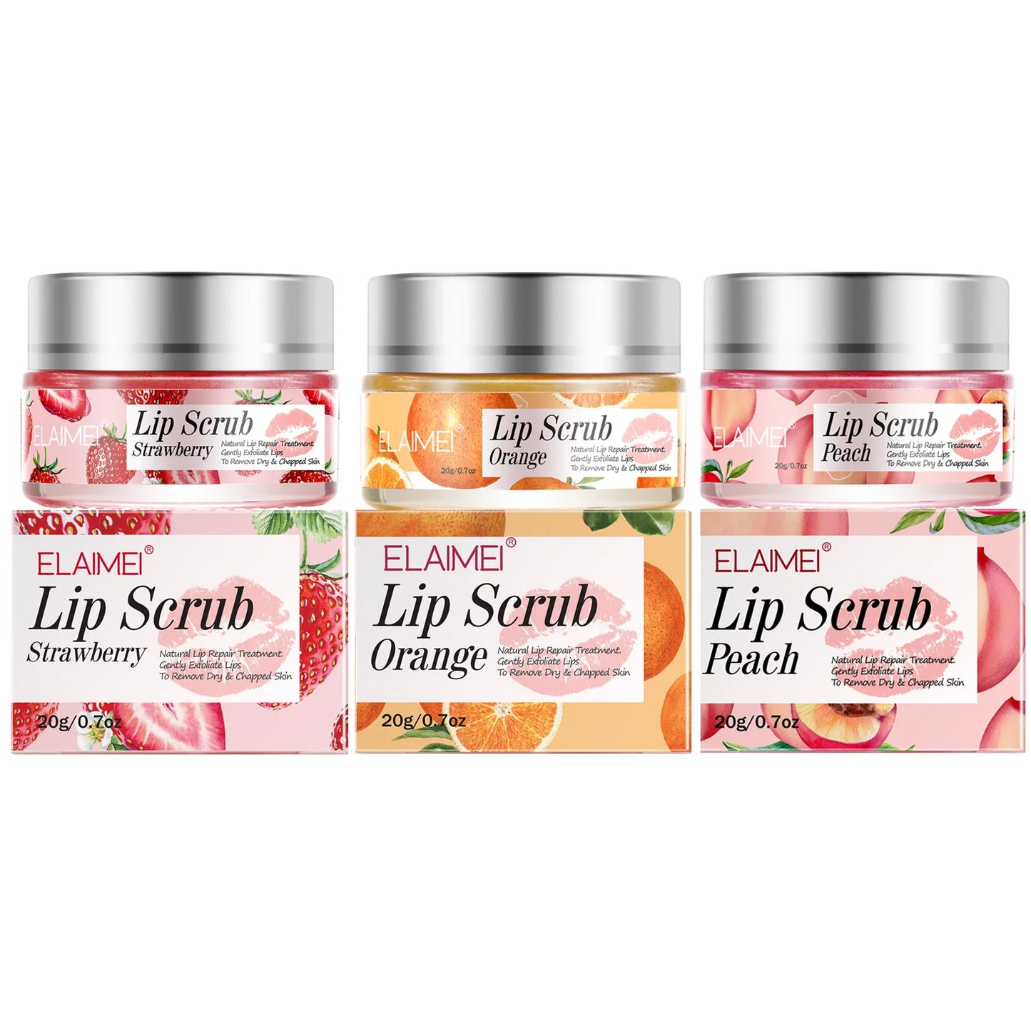 ELAIMEI Wholesale Custom logo Deep Moisture Heals Dry Exfoliates Lightening Lip Scrub Kit and Lip Balm Setpink Lip Scrub