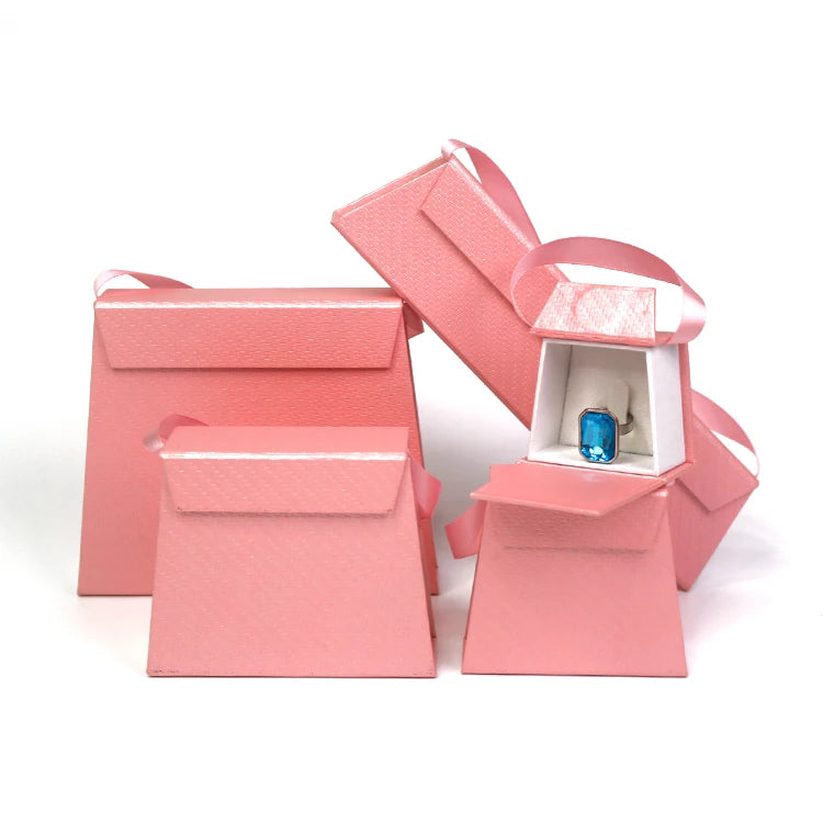 Custom Logo Velvet Jewelry Boxes New Fashion Pink Paper Packaging Rings Earrings Necklaces Pendants Inner Handle George Packi