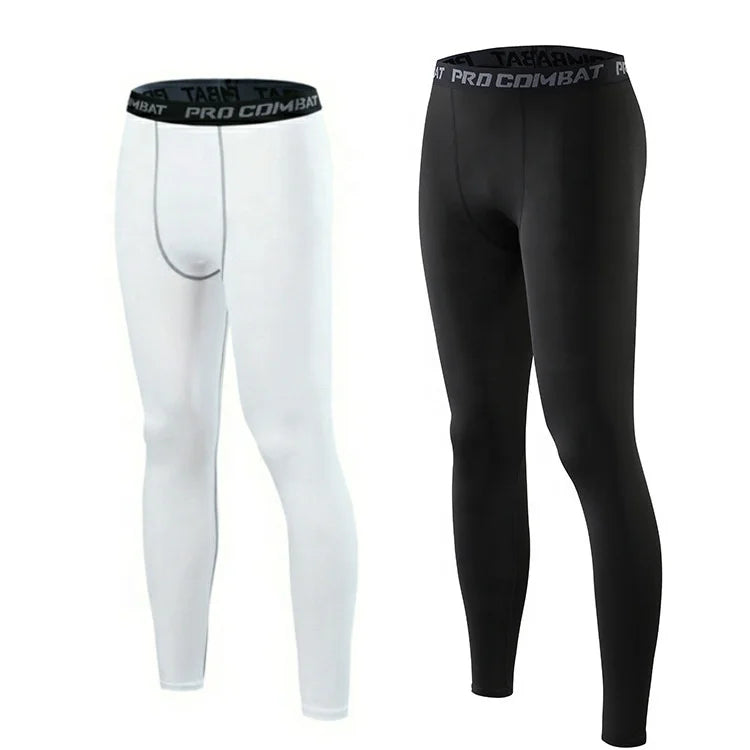 Men's Breathable Compression Pants Sports Yoga & Running Underwear Solid Pattern Mid Waist Basketball Leggings