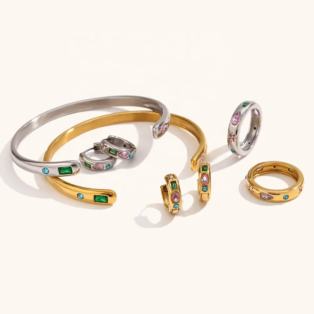 Dingran New Arrival Colorful Water Drop Square Zircon Jewelry Summer Women Fashion Jewelry