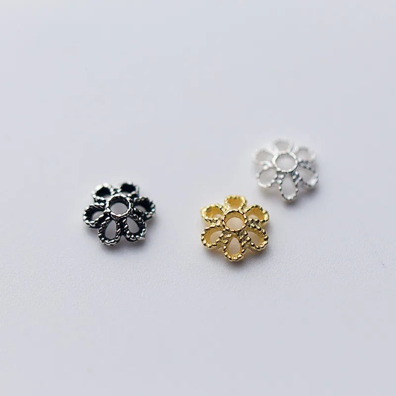 S925 Sterling Silver Hollow Six-Petal Flower Bead Hat DIY Bead Holder Jewelry Accessories Wholesale Jewelry Making Supplier