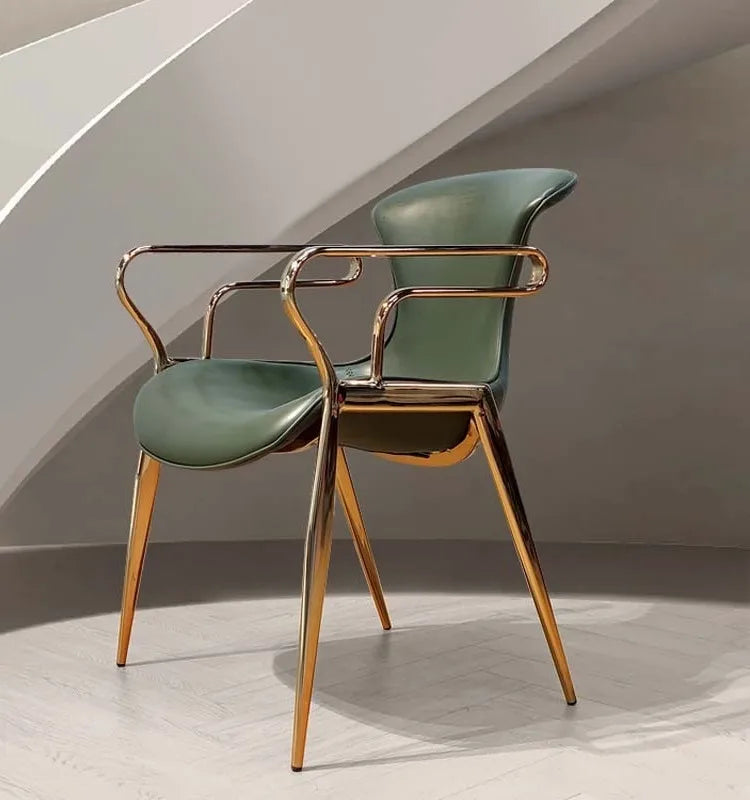 Light Luxury Italian Designer Creative Stainless Steel Saddle Leather Armrest Back Club Restaurant Dining Chair