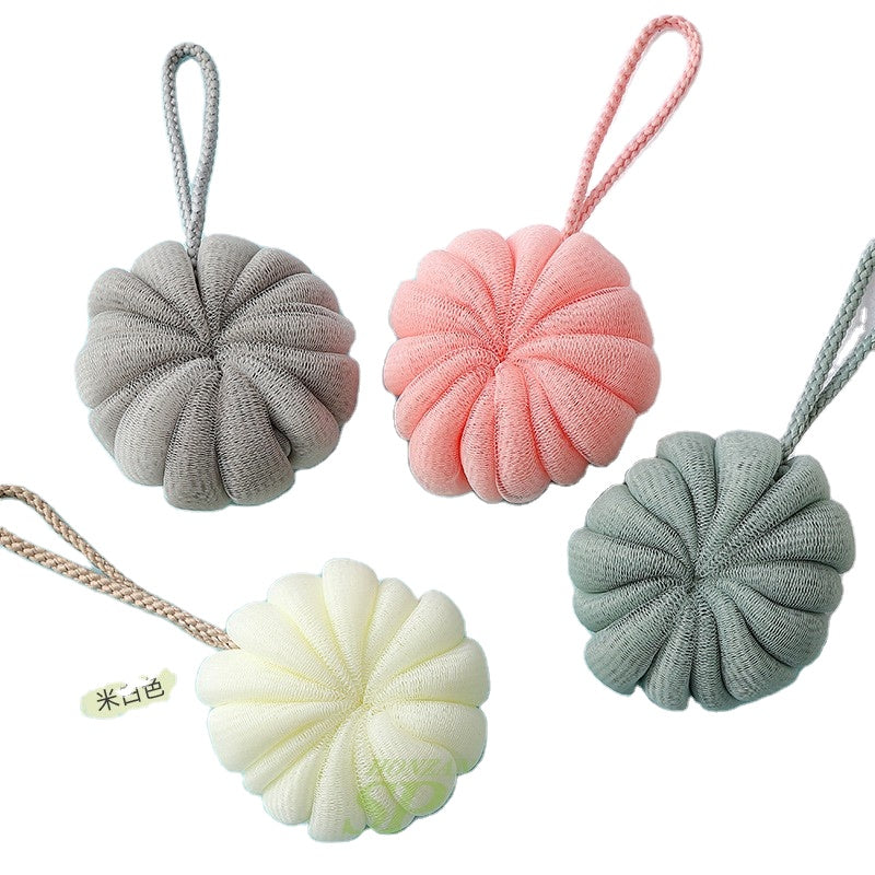 Eco-Friendly Natural Soft Bath Sponge Pumpkin Loofah Flower PE Mesh Bath Puff Wholesale Shower Body Cleaning Tools Ball Type