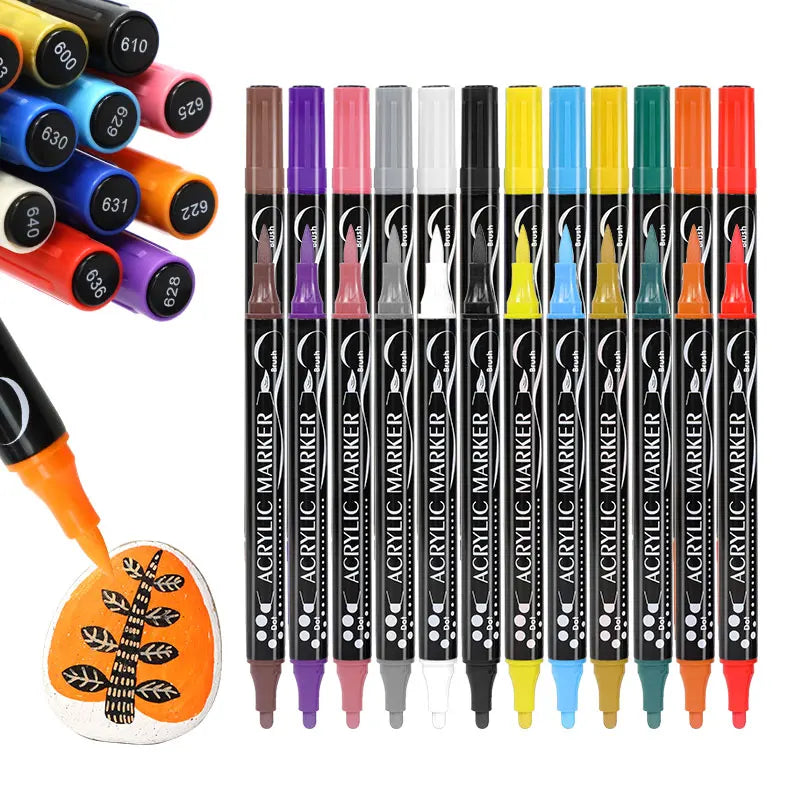 Magiart 24 Colors Art Acrylic Paint Pen Premium Dual-Tip Acrylic Paint Markers for Rock Painting Canvas Glass & Wood Crafts