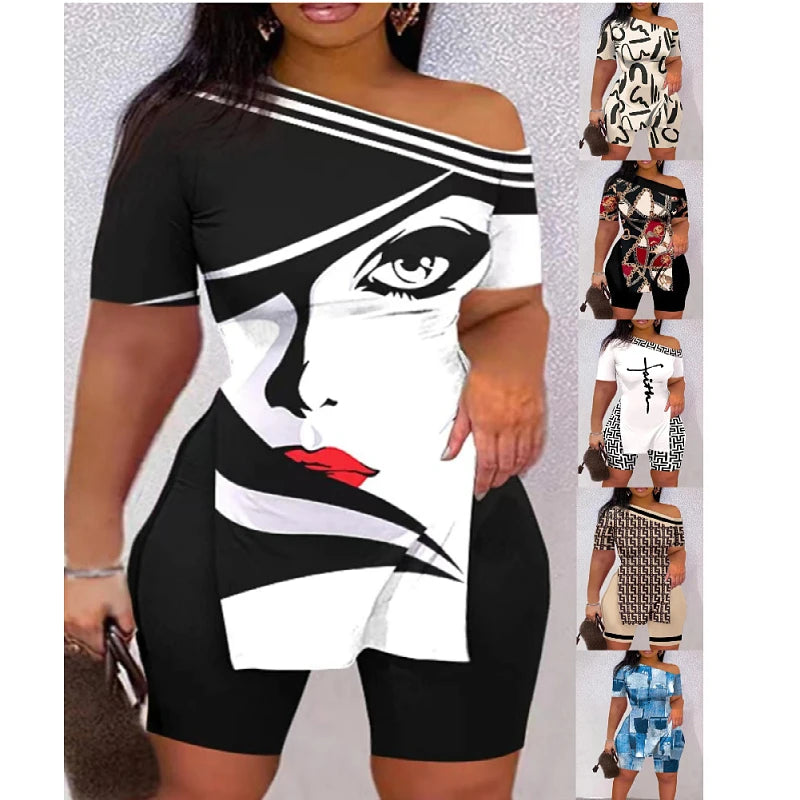 Dropshipping Products Summer Womens Clothing Ladies Set Fashion Printed Tops Shorts Casual Two Piece Women's Sets