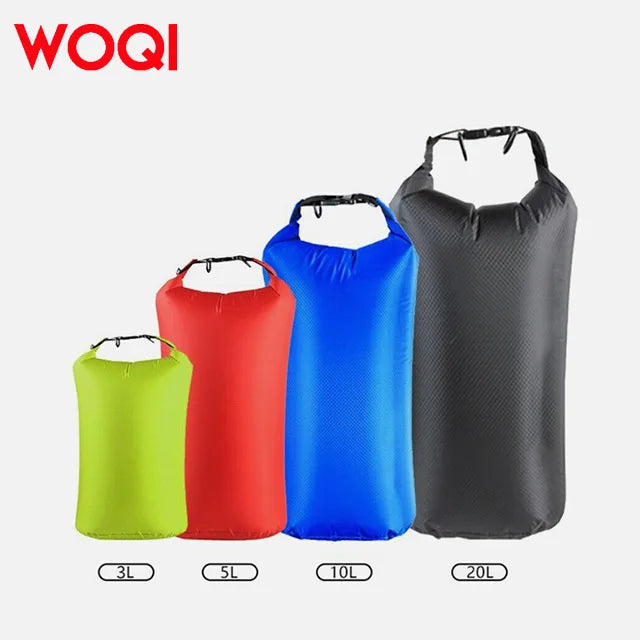 WOQI Wholesale Customized Multi Capacity Portable Bucket Waterproof Canoe Water Bag Camping Drift Dry Bag 5L 10L 20L 3 Set