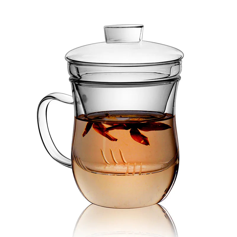 HandmadeCoffee Tea Set 10oz Thickened Borosilicate Glass Eco-Friendly Glass Tea Mug with Removable Infuser Lid Tea Strainer