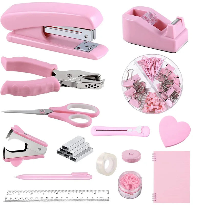 Customized Pink Office Stationery Set Wholesale Cross-Border Stapler Scissors Book Multi-Function Binding Combination