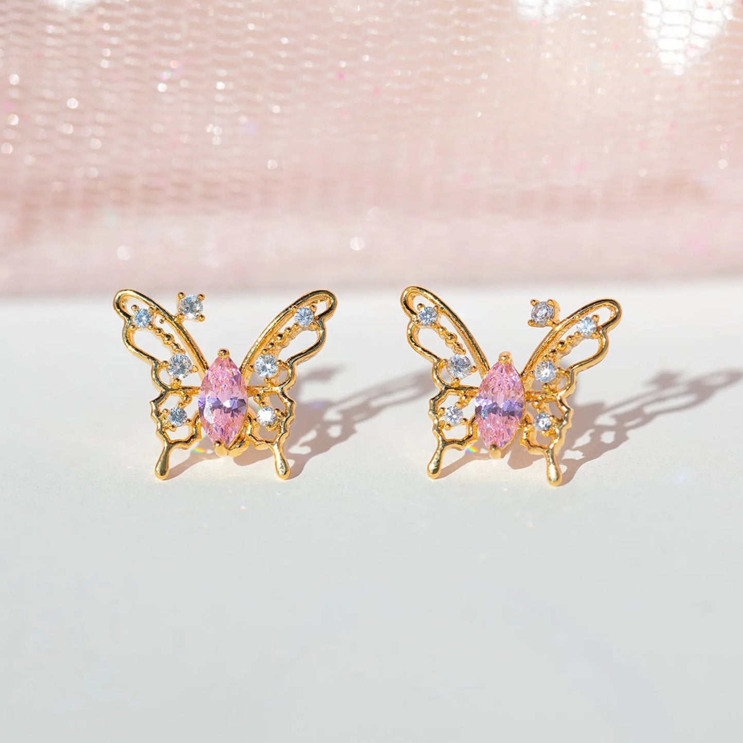 Wholesale Brass Trendy Jewelry Hollow Butterfly Earrings Micro-inset Zircon Sterling Silver Ear Needle Studs Earrings for Wom