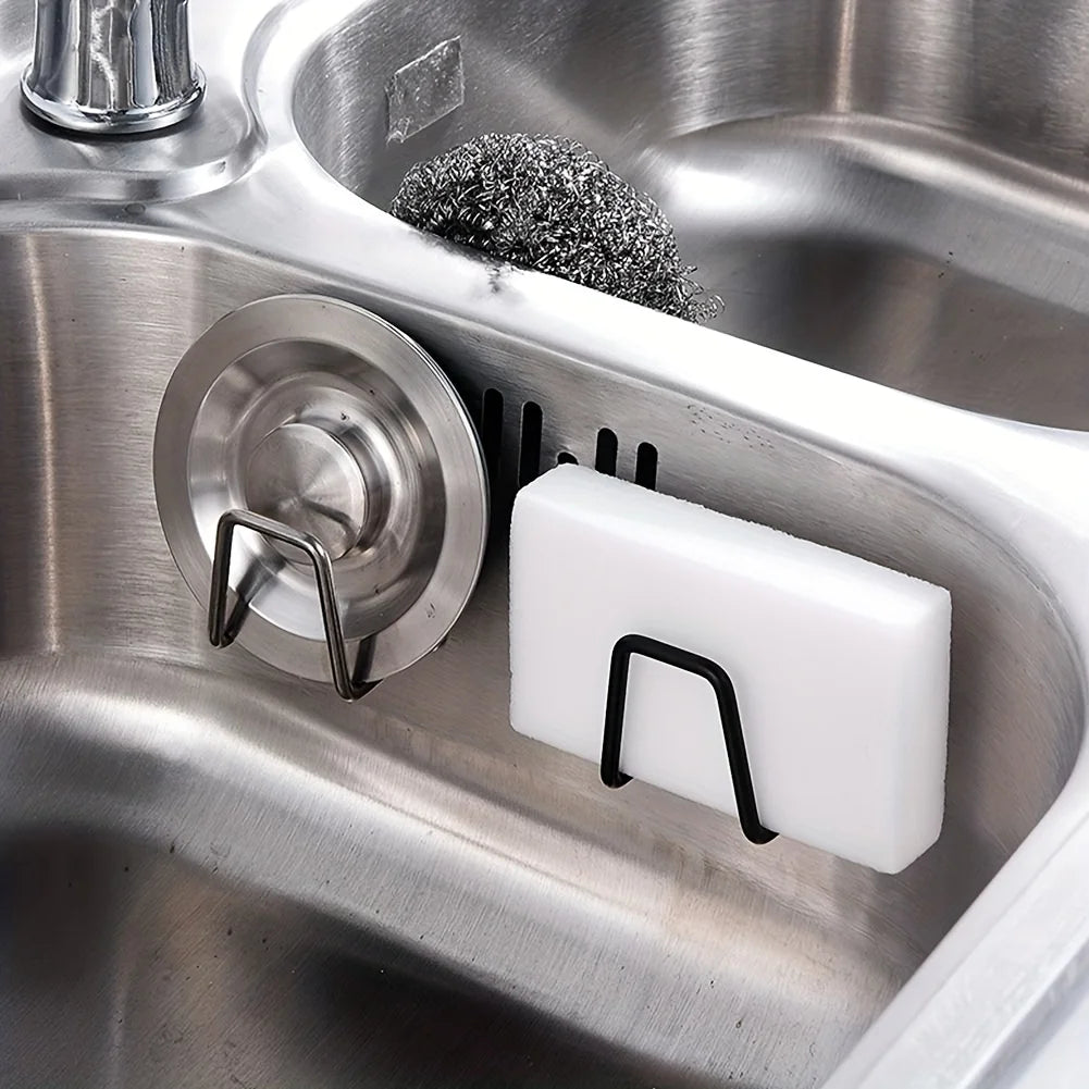 1pc Wall Mounted Stainless Steel Adhesive Hooks Kitchen Sink Sponge Drain Rack Handbag Coat Racks Hotel Bathroom Robe Hook