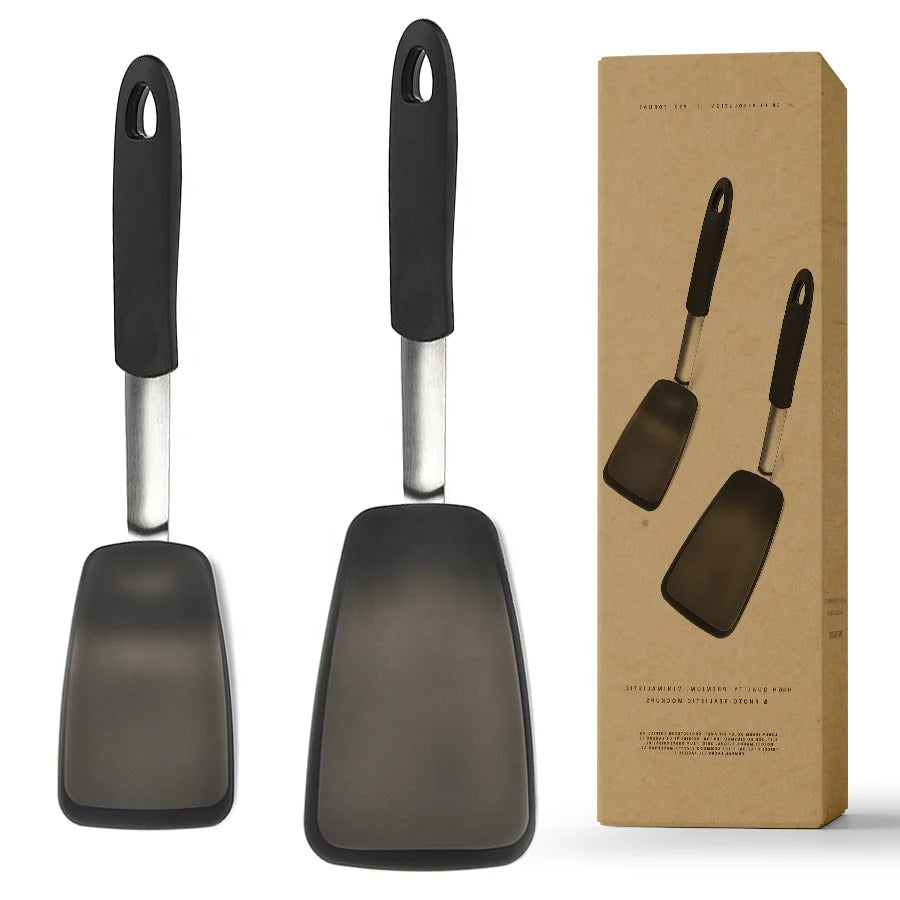 Pack of 2 Silicone Solid Turner Flexible Non Stick Rubber Egg Flipper Kitchen Utensils Silicon Spatula Set