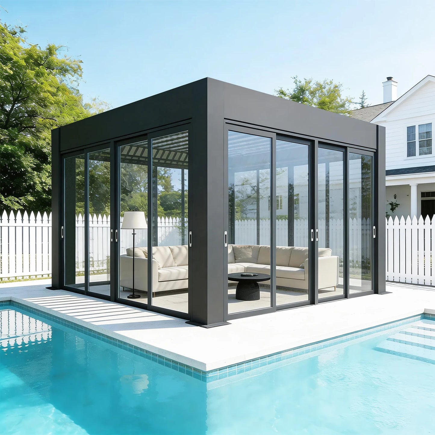 Electric Bioclimatic Pavilion Building Deck Terrace Panel Motorized Gazebo Outdoor Adjustable Aluminum Pergola With Blinds