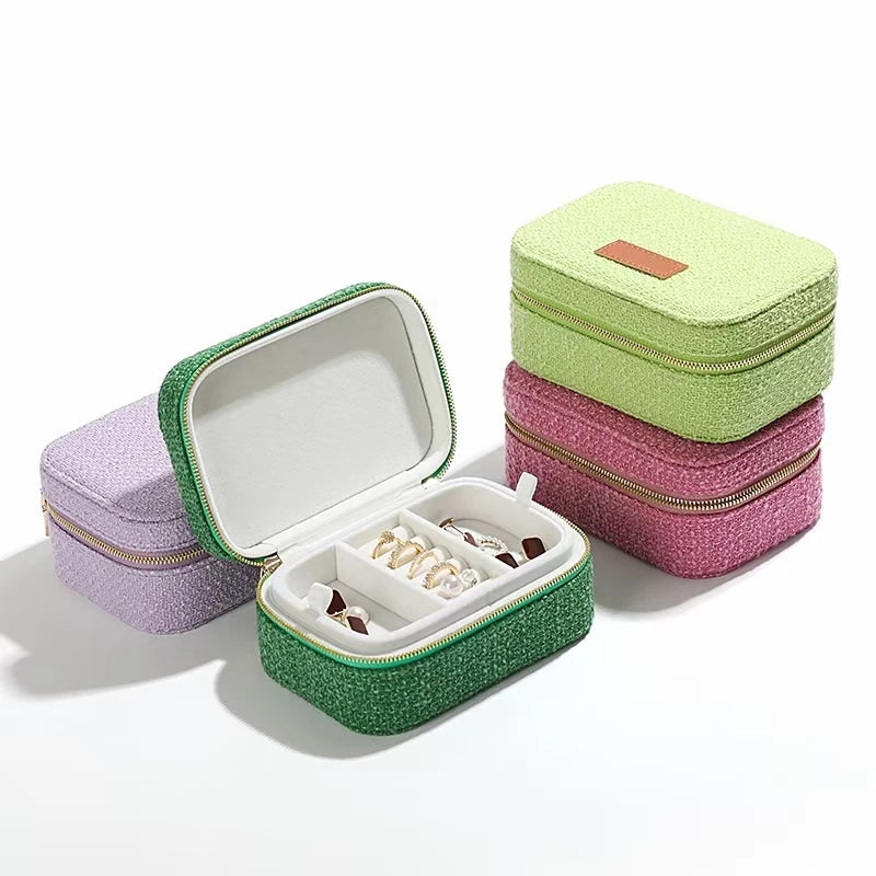 Portable Mini Linen Cardboard Velvet Two-Layer Jewelry Storage Organizer Box for Ring Pendant Bangle Packaging Customizable