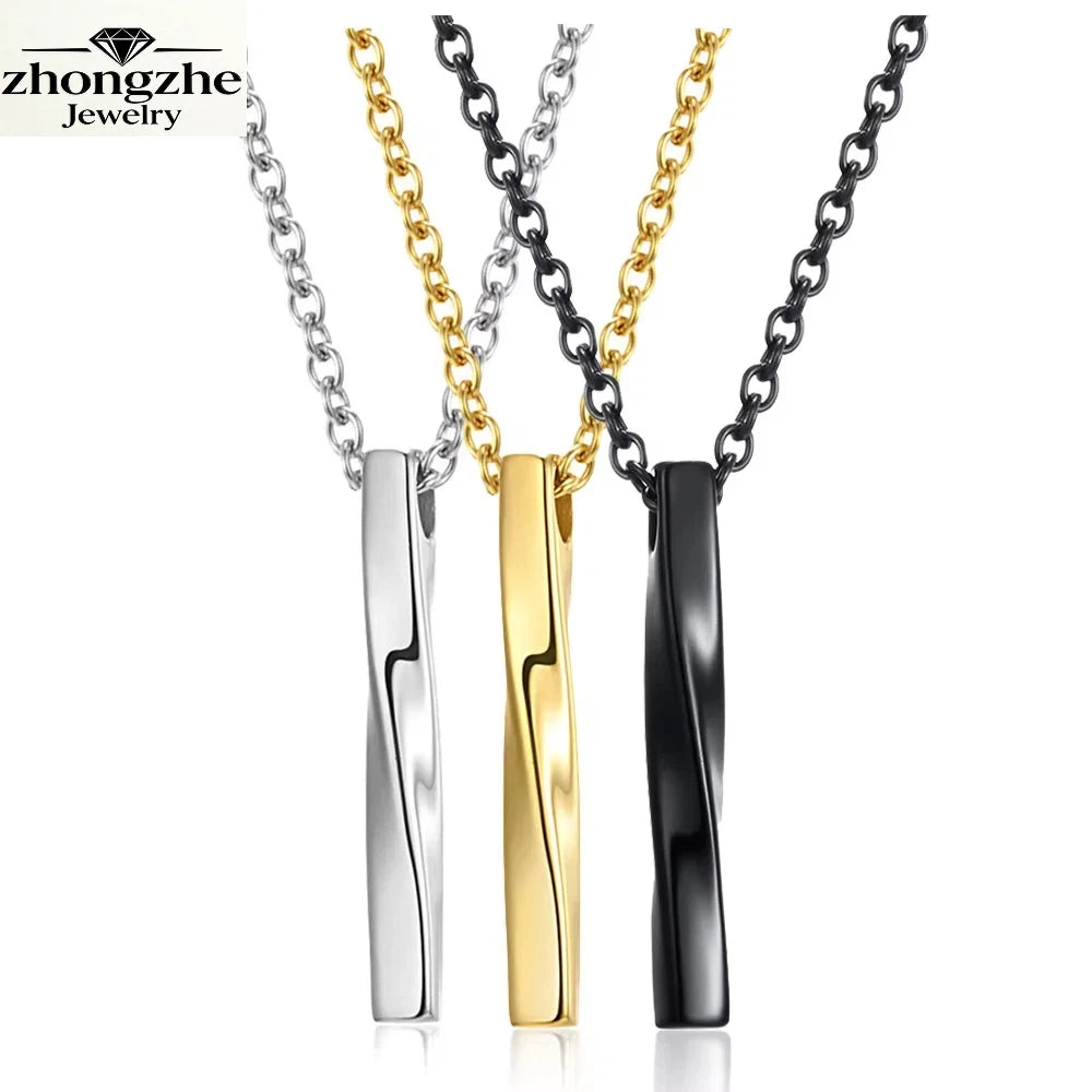 Factory Bar Necklace New Fashion Stainless Steel Waterproof Square Twisted Column Bar Pendant Necklace
