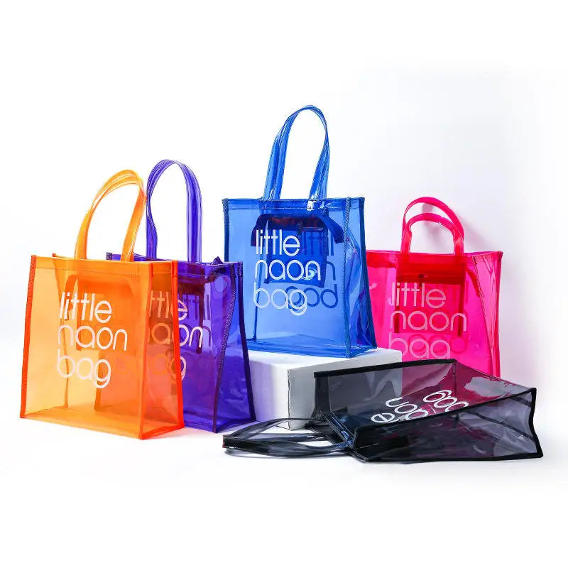 2025 Customized Custom Logo Clear Transparent Waterproof Reusable  PVC Tote Bag