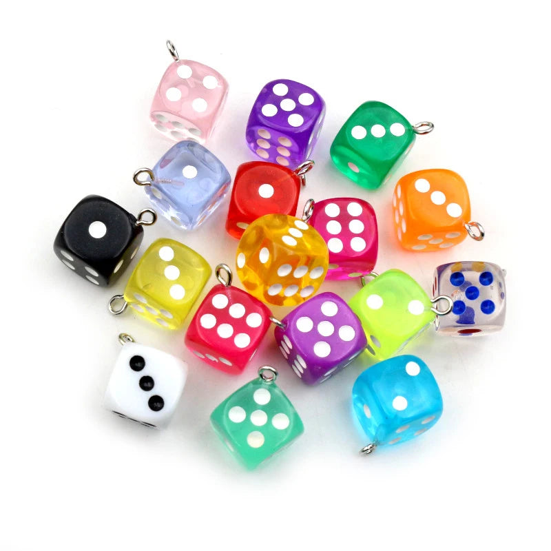 10Pcs 14x17mm Mixed Transparent Dice DIY Earring Pendants Miniature Figurines Resin Craft Cabochon Charms DIY Making Accessor