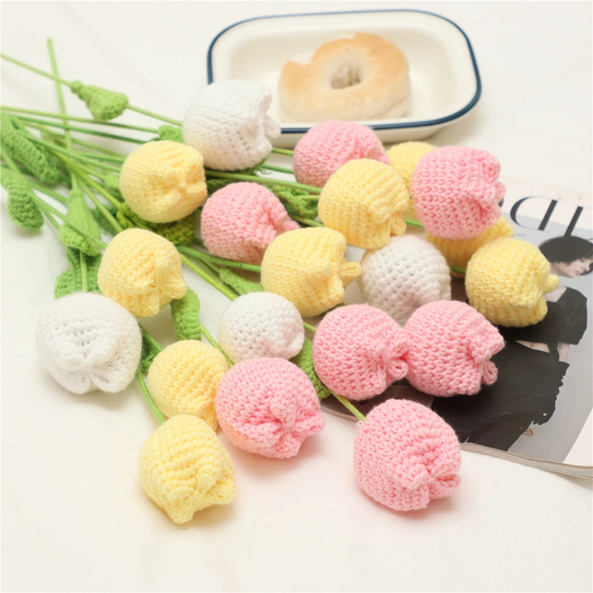 Creative Handmade Woven Crochet Artificial Tulip Flower Gift for Home Decor
