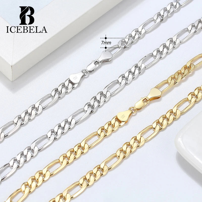 ICEBELA 925 Sterling Silver Clasp 3.3MM/5MM Figaro Chain for Men Women Diamond Cut Silver Chain Necklace 16 18 20 22 24 Inche