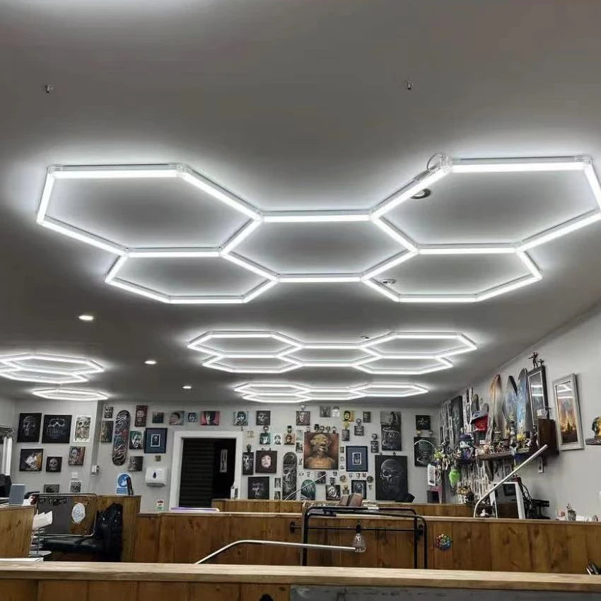 6500K Hexagonal Garage Led Light Honeycomb Ceiling Light Grid Led Light Garage for Auto Detailing Working Lamp