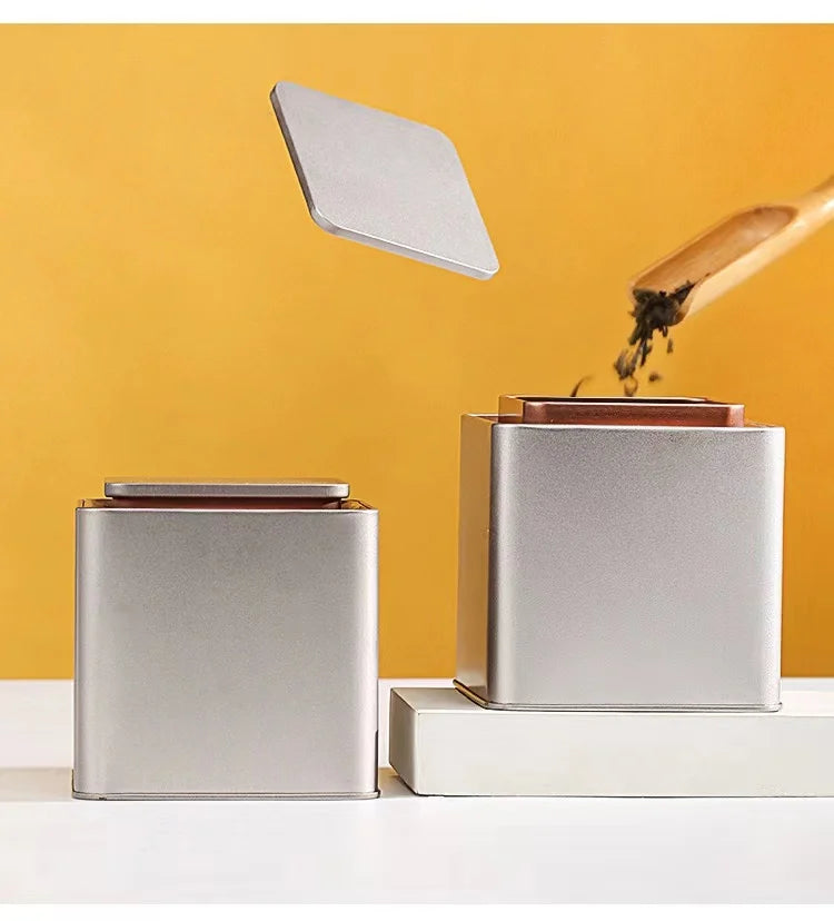 RTS 105*105*H109/150/209mm Empty Square Tea Tins Metal Coffee Candy Tin Can for Loose Tea Packaging