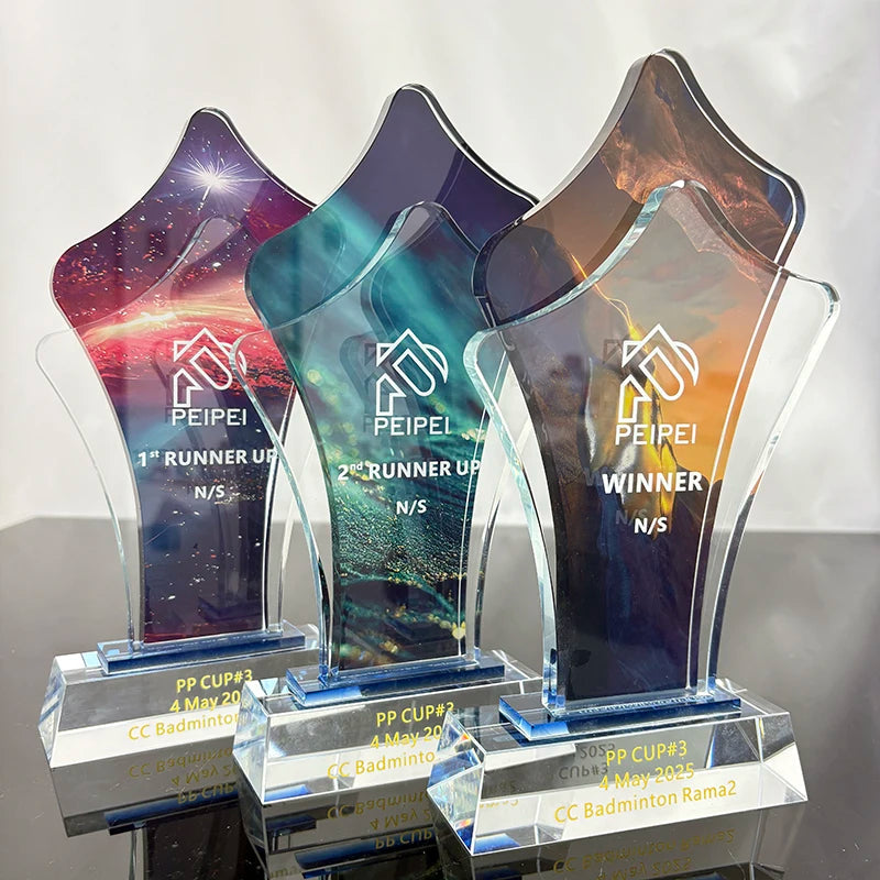 Full Color Printing New Style Crystal Flower Shape Trophy Awards MH-NJ00690
