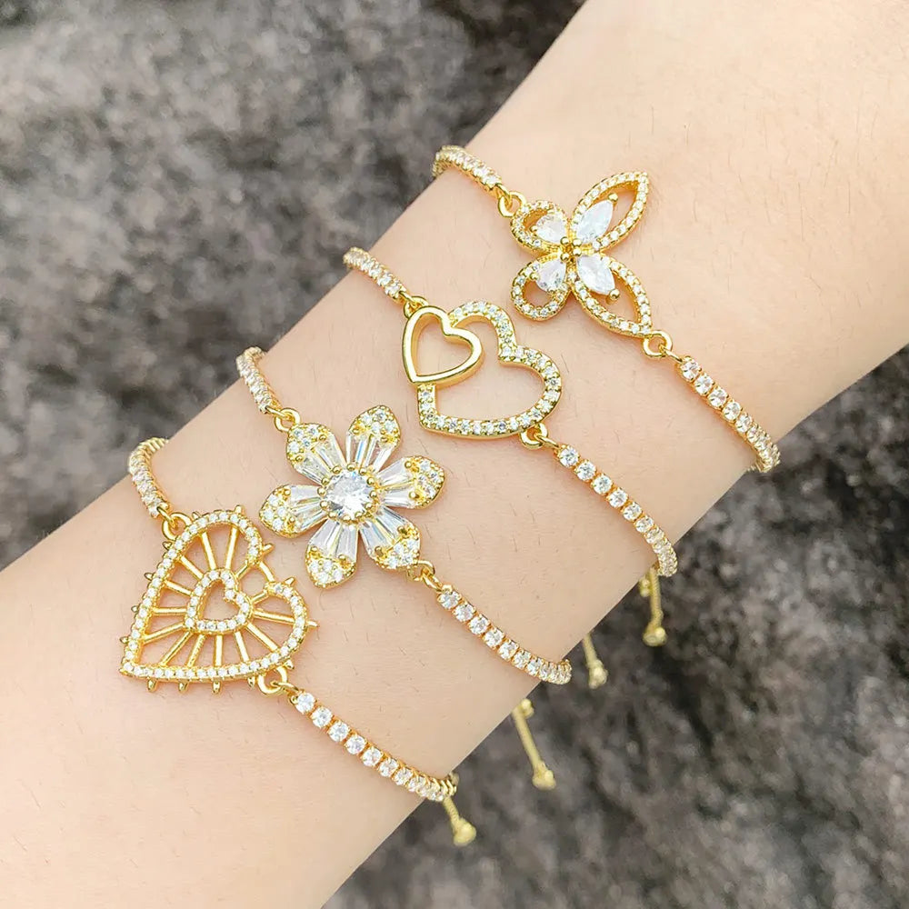 Wholesale Fashion Design Adjustable High End Zircon Bracelet Flower Heart Virgin Mary Bracelet for Women