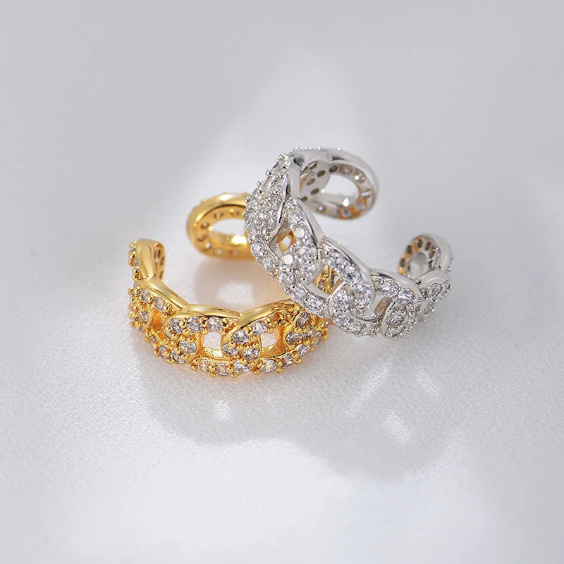 Luxury Designer Paper Clips Chain Clip on Studs Ear Psj Brass 18k Gold Plated Cubic Zircon Single Cuff Earrings for Women Gir