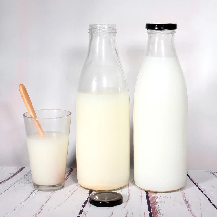 Factory Wholesale Customize Cheap 200Ml 250Ml 500Ml Metal Lids Empty Glass Milk Bottles