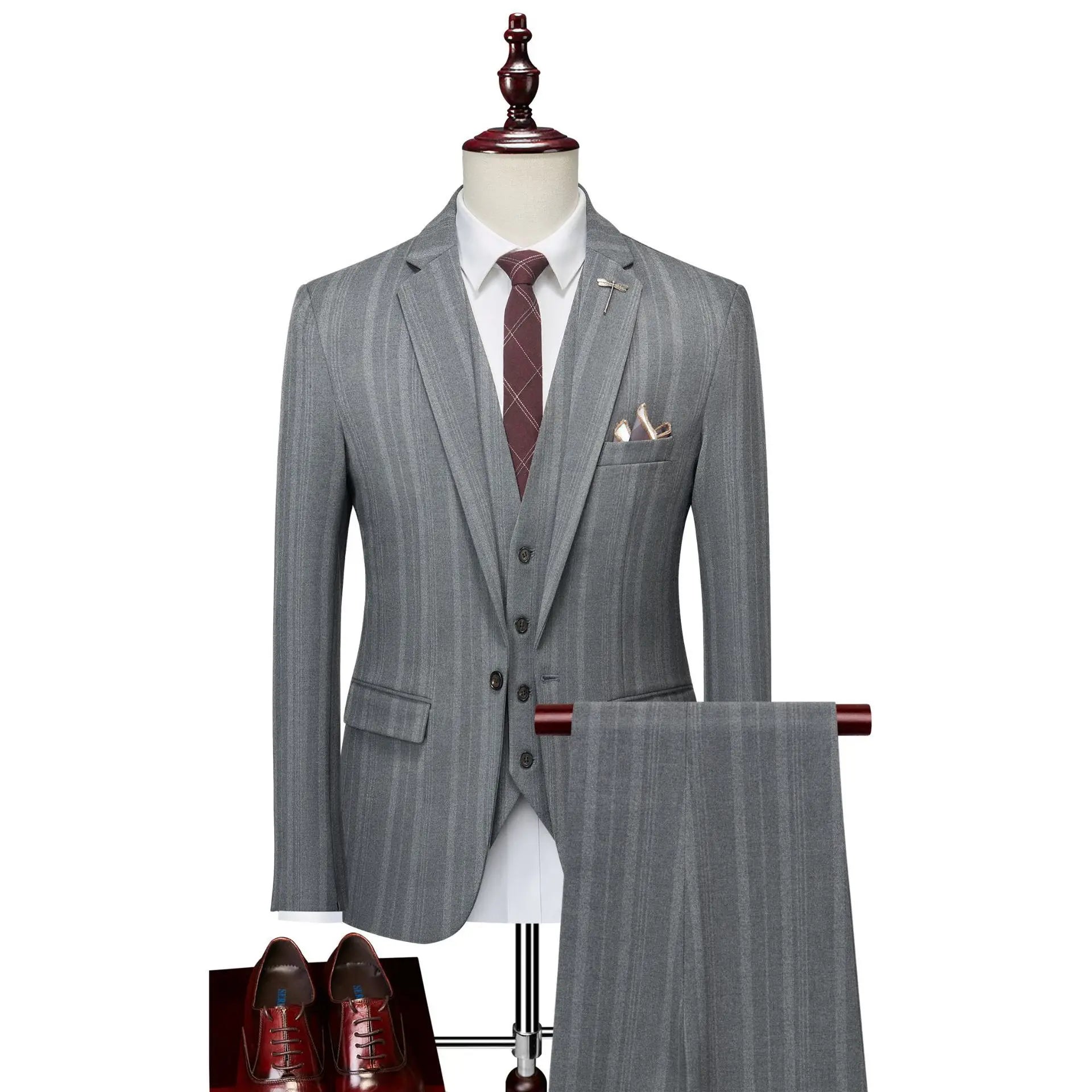 Jacket Vest Pants New Fashion Boutique Plaid Casual Office Business Men Suit Groom Wedding Dress Tuxedo 3 Pcs Blazers Set