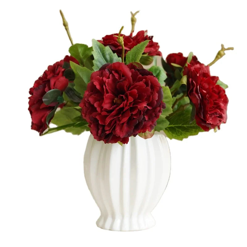 Wholesale Canton Fair Silk Flower Head Artificial Peony Ivory Decorative Flower for Home Wedding Decoration