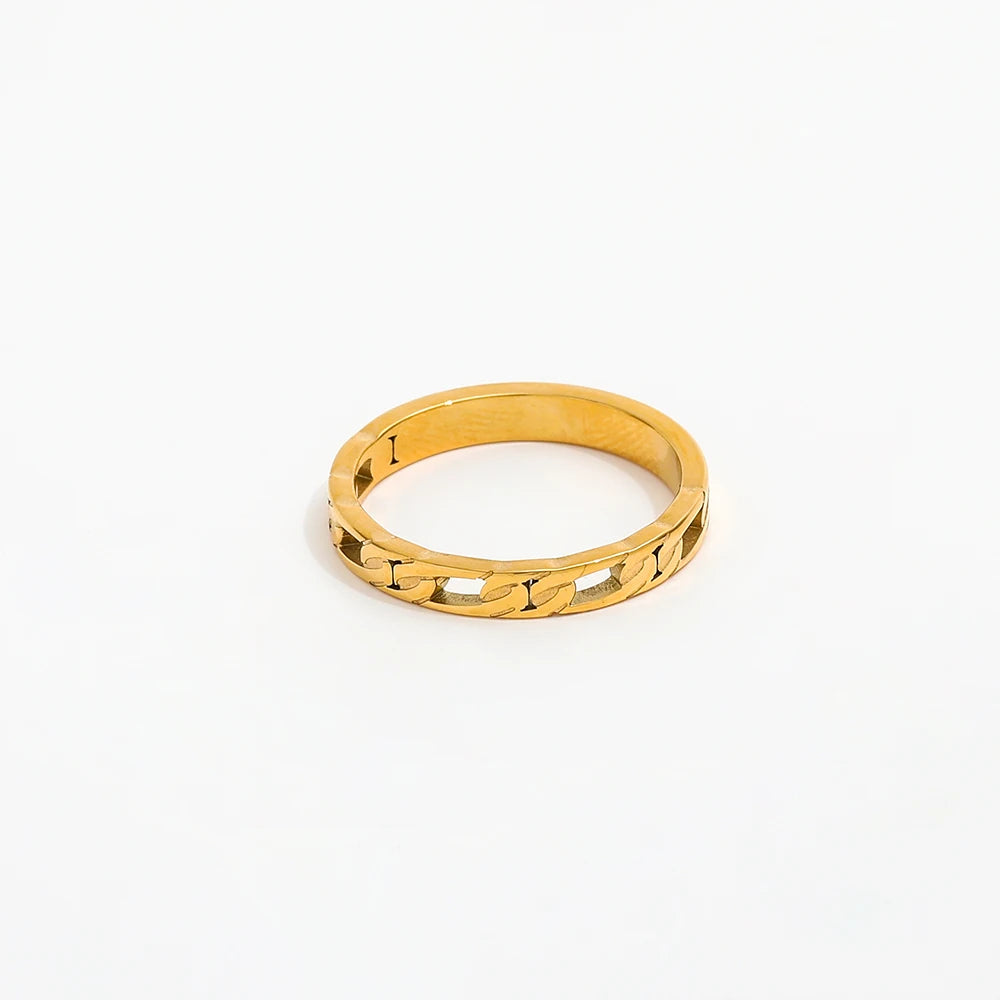 Fenny 18K Gold Plated Wholesale Drop Shipping Fashion Hollow Fiargo Chain Stainless Steel Finger Ring Trendy for Women