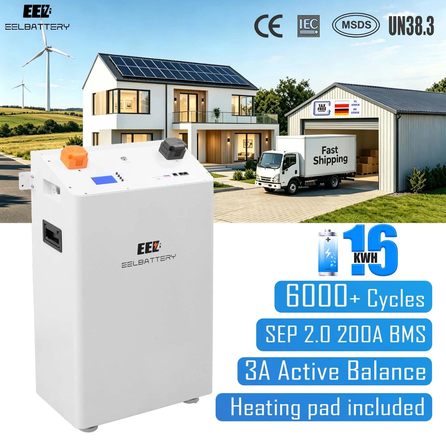 EU Stock EEL 51.2V 280 314Ah Vertical Battery Standing Lifepo4 15 16KWh Lithium iron phosphate Pack for Home Solar Energy sys