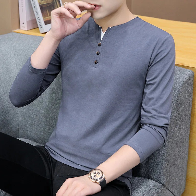 Custom High Quality Men Blank Plain Heavy 100% Cotton Long Sleeve  Solid Color  T Shirt