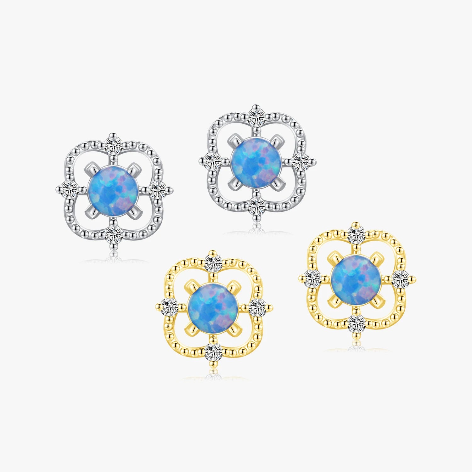 Real 925 Sterling Silver Hollow Out Line Ear Studs for Women Blue Opal Trendy Stud Earrings Fine Valentine's Day Jewelry