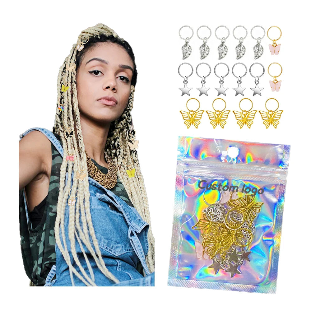 Shinein Gold Silver Box Braids Hair Rings Metal Loc Jewelry Hair Accessories Dreadlock Cuff Hair Braiding Accessories Beads