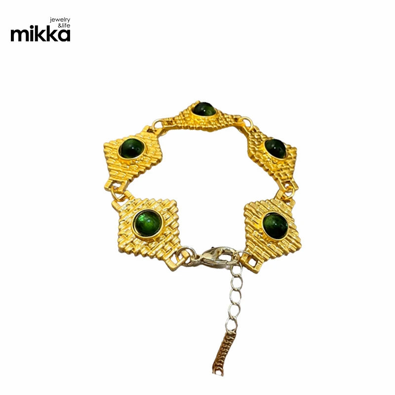 Baroque Fashion Green Resin Bracelet Geometric Ins Korean Design Rhombic Bracelet Women