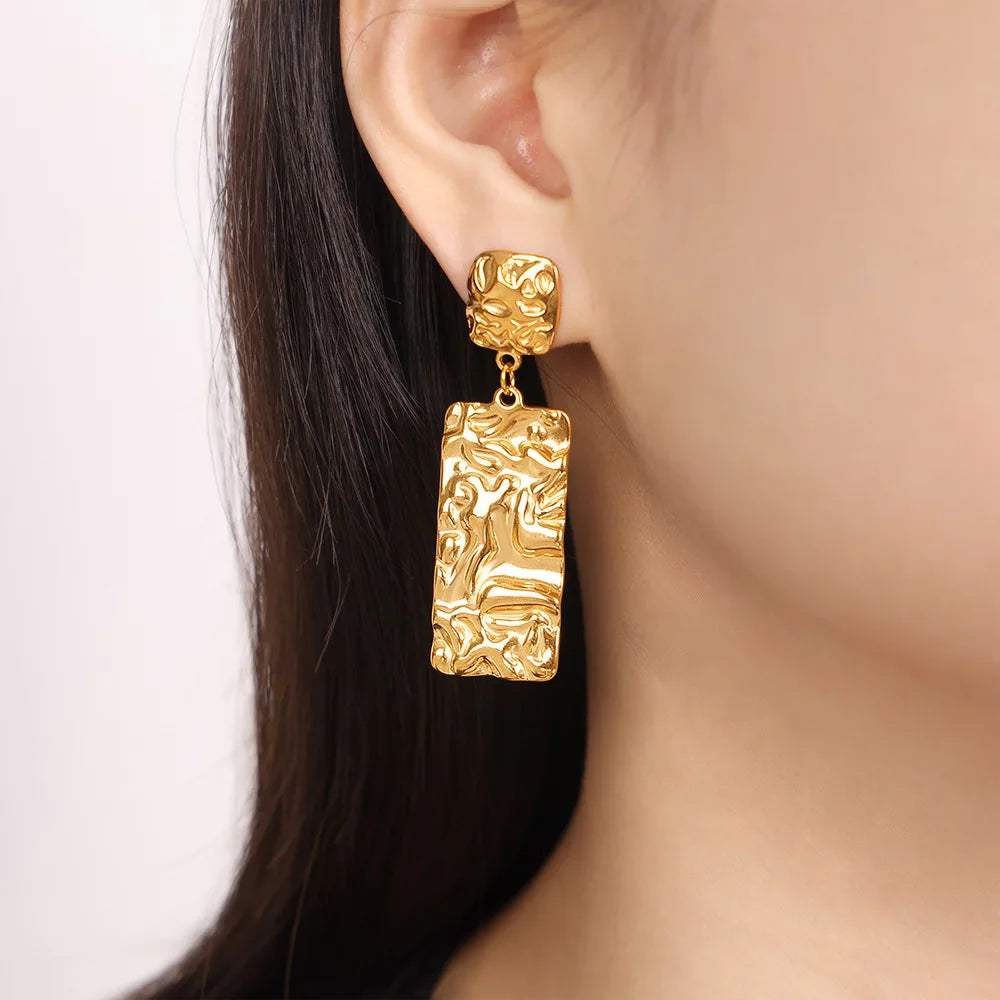 Vintage Oversize Geometric Square Shape Drop Earring 18K Gold Plated Stainless Steel Square Dangle Earrings for Women