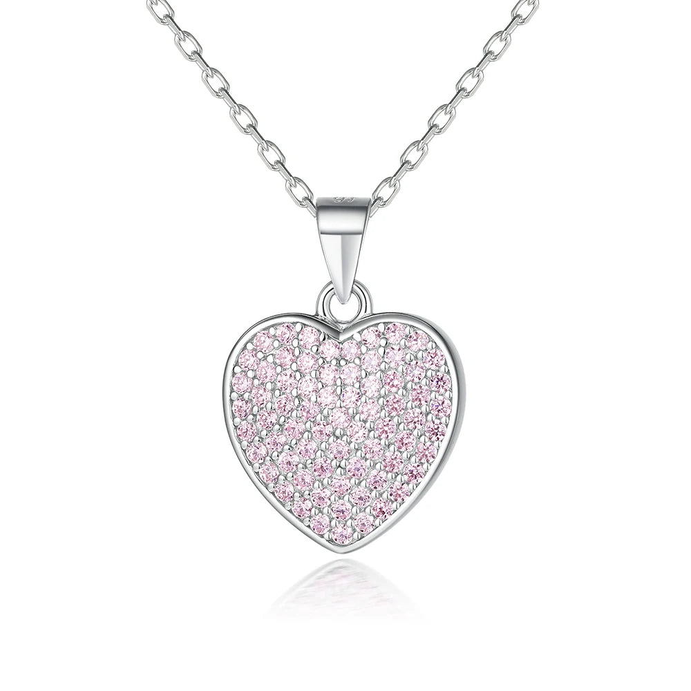 925 Silver Full Diamond CZ Bling Jewelry Heart Pendant Necklace