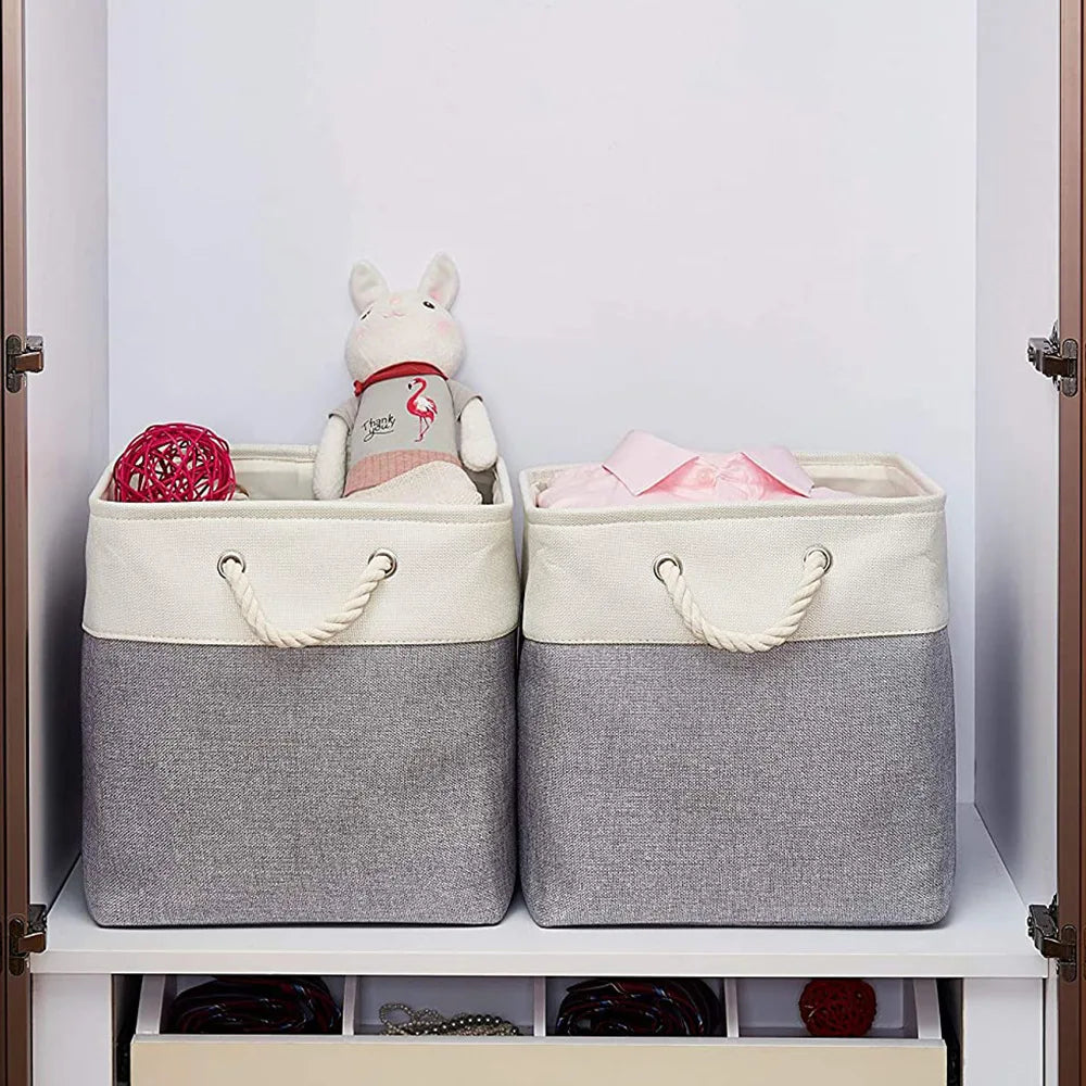 Collapsible Cotton Fabric Eco-Friendly Cube Storage Basket with Handles for Home Clothes and Toys Home Organiser Cabinet