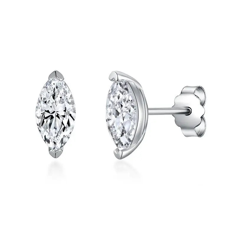 RUIZUAN High End 925 Sterling Silver Marquise Cut Moissanite Unisex Statement Stud Earrings Gold Rhodium Plated GRA Certified