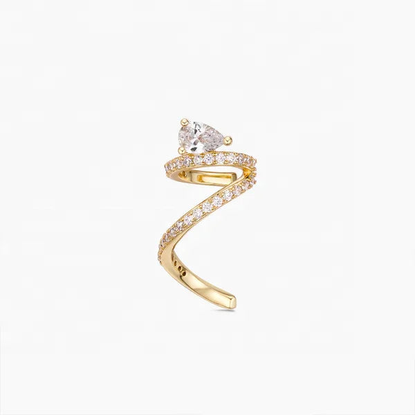 Newest 18K Gold Plated  No Piercing 925 Sterling Silver White Pear CZ Ear Cuff Fashion Jewelry for Girls