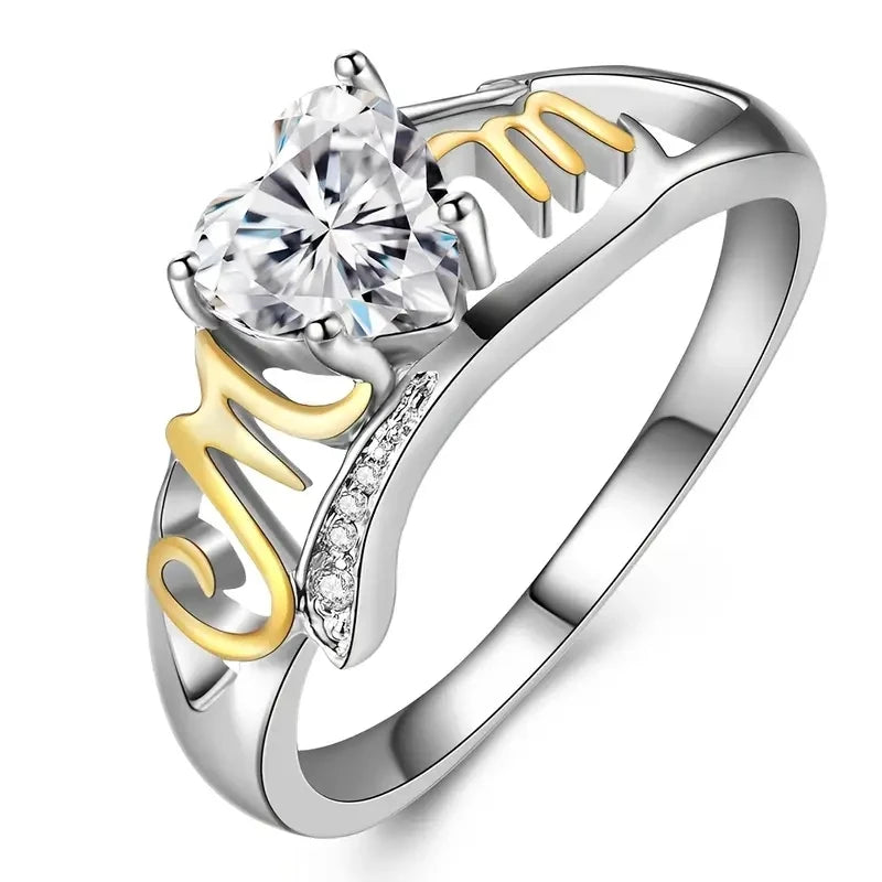 CAOSHI Love for Mother's Day Heart Zircon Rings Siled New Fasver Plathion MOM Rings Birthday Present Lady Rings Jewelry 2025