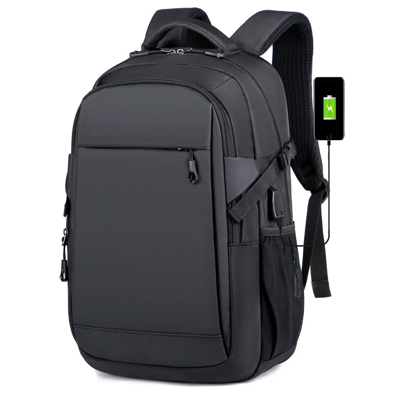 Factory 15.6 Inch Custom Logo Luxury Waterproof Oxford Pu Black Material Business Men Day Pack Bag Travel Laptop Backpack