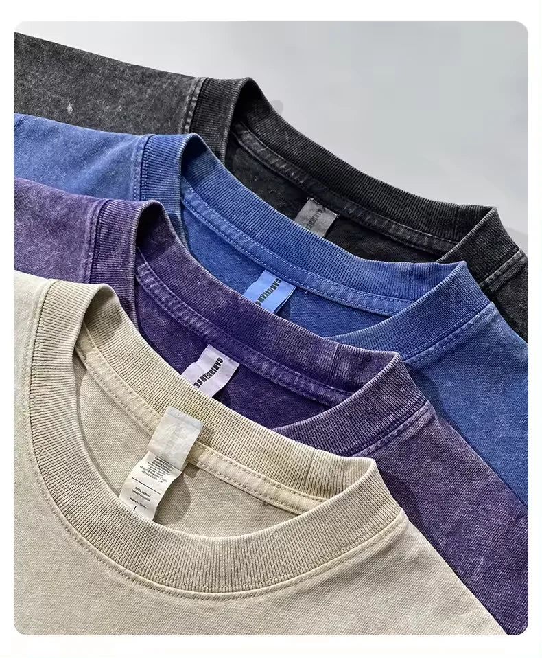 Oem Wholesale Washed Tee Heavy Weight Tshirt Dtg Black Oversized T-Shirt Men'S Graphic Acid Wash Vintage Custom T Shirt