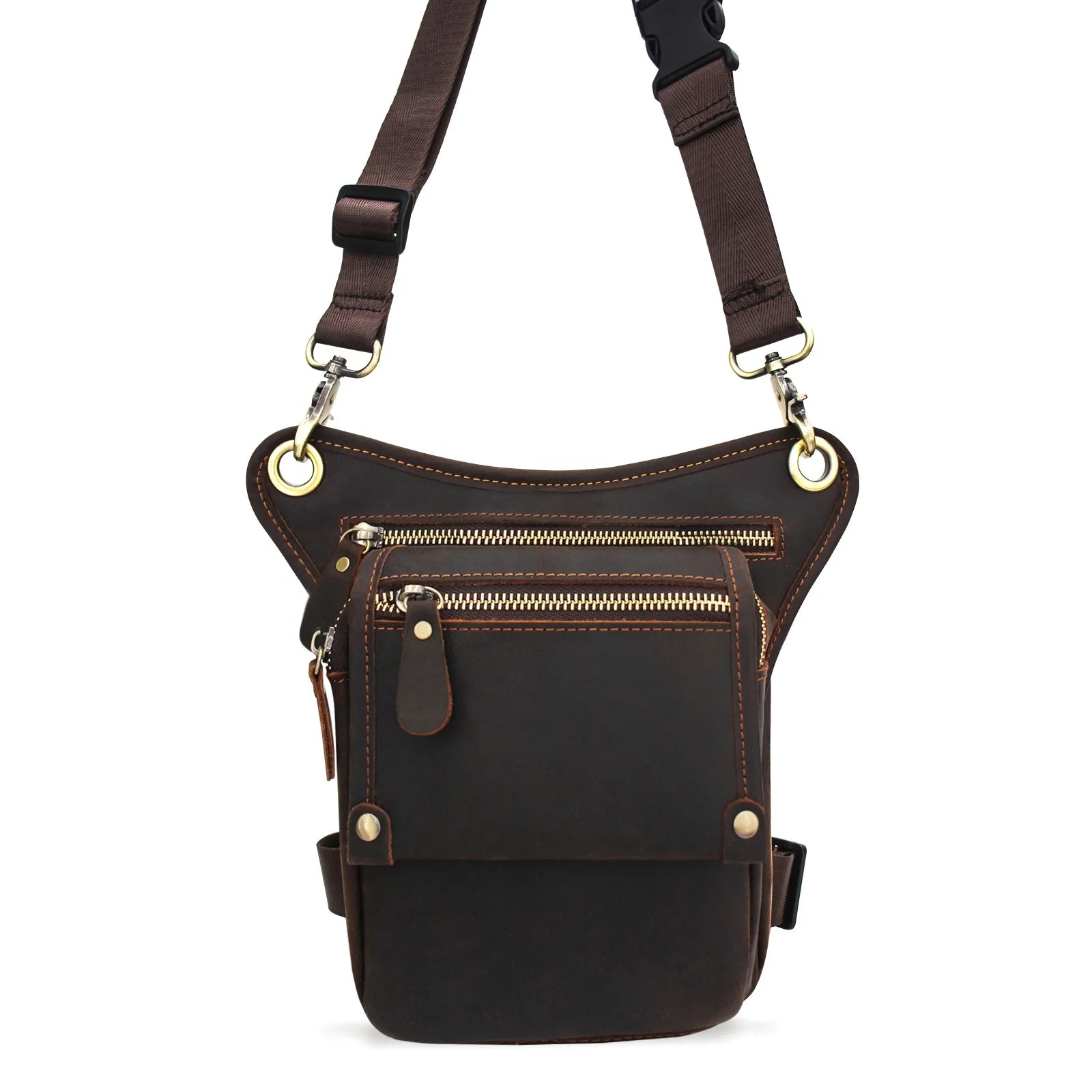 Genuine Leather Hip Fanny Pack Waist Bag Sport Hiking Waterproof Unisex Custom Print Vintage Design